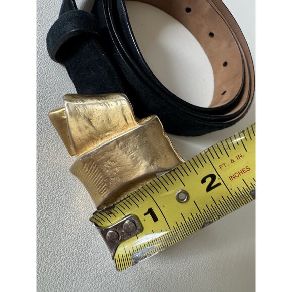 Vintage 90s Donna Karan Belt Italy Black Leather Suede Gold Buckle Luxury Large main image 6
